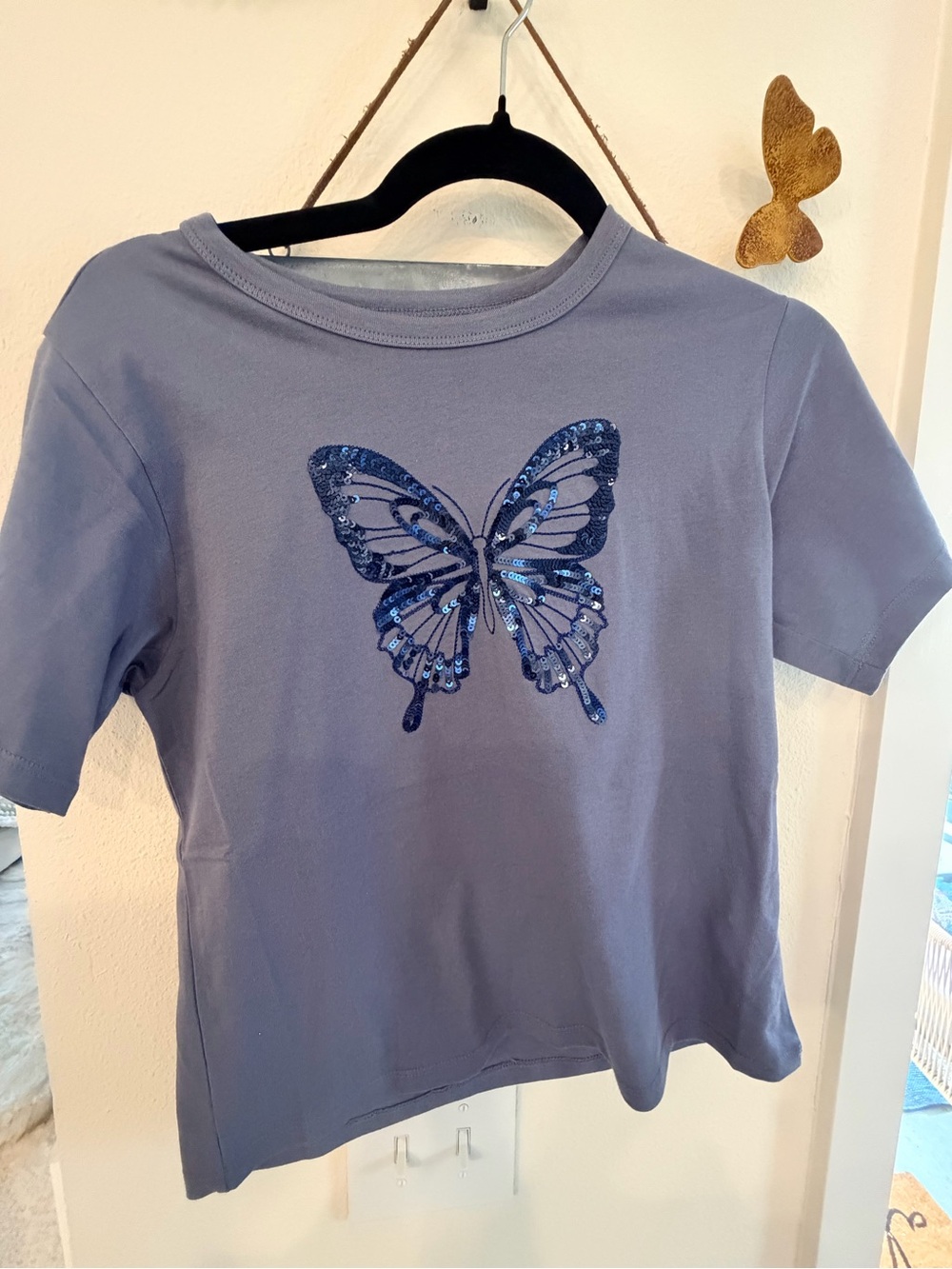 Lavender Short Sleeve Tee with Sequin Butterfly